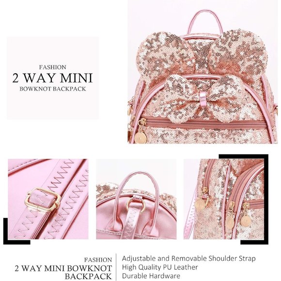 Bowknot Polka Dot Mini Backpack And Convertible Shoulder Bag Purse for Women - Picture 3 of 7